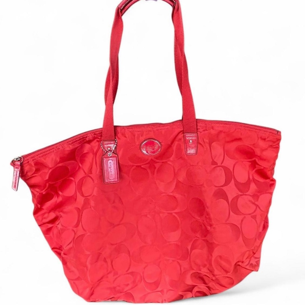Coach Signature Logo - Large Red Nylon Tote